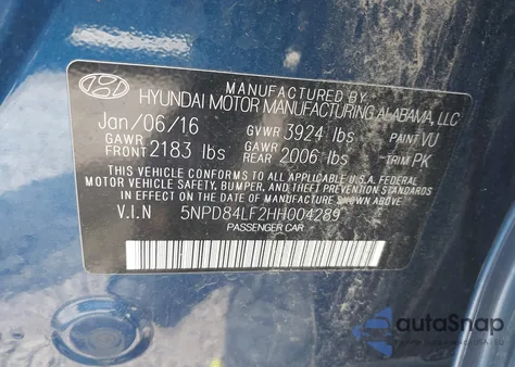 2017 Hyundai Elantra Se from USA, damaged, VIN 5NPD84LF2HH004289